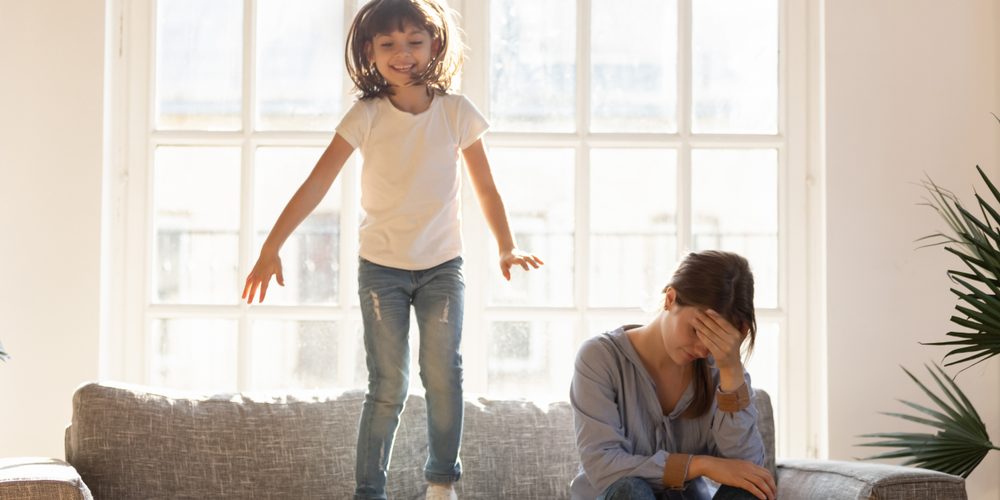 Tired,Stressed,Single,Mom,Having,Headache,Feeling,Annoyed,About,Noisy