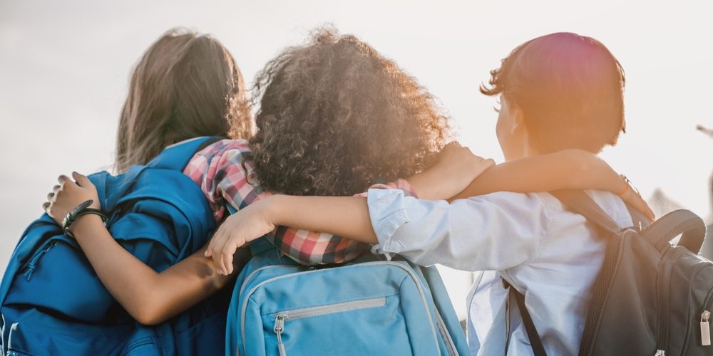 Rear,View,Of,Multiethnic,Elementary,Middle,School,Kids,Pupils,Classmates